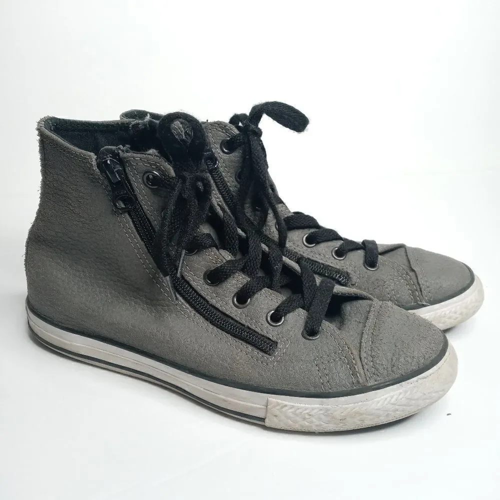 Converse gray leather high top sneakers with side zips size 4